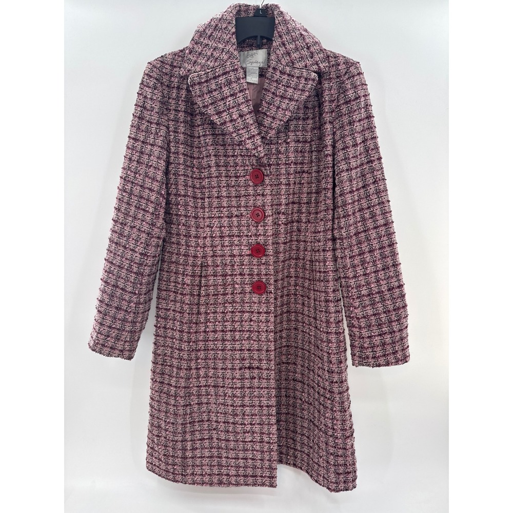 Vintage‎ Spiegel Womens Tweed Coat Pink Burgundy Plaid Collar Button Front Sz 10